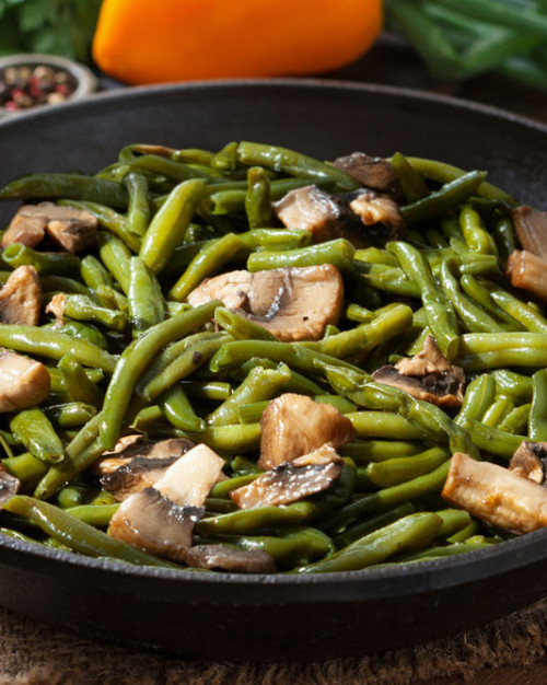 Haricots verts, champignons poêlés