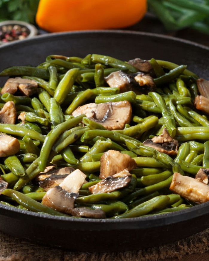 Haricots verts, champignons poêlés