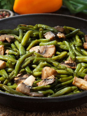 Haricots verts, champignons poêlés