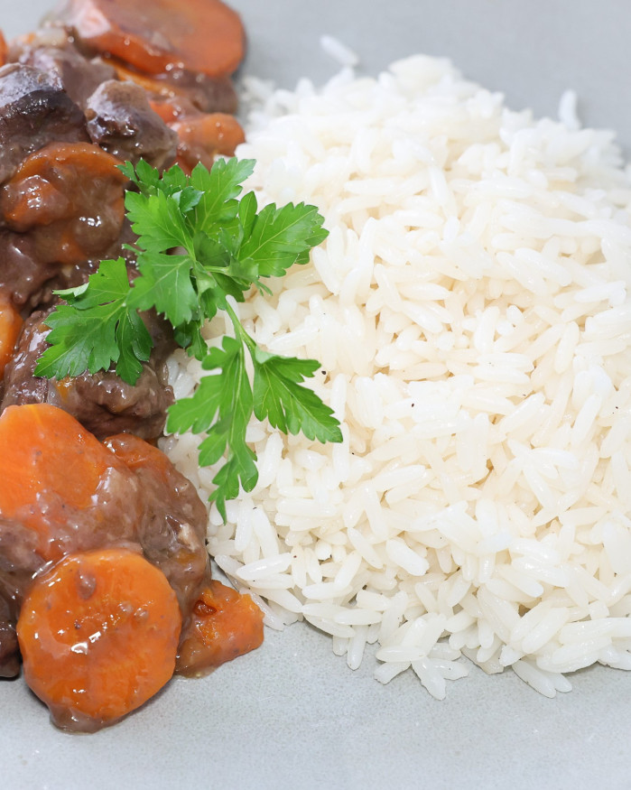 Boeuf Bourguignon accompagné de riz blanc